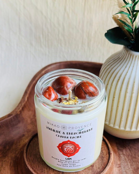 Bougie Chakra Racine - Stabilité et Enracinement - Jaspe Rouge