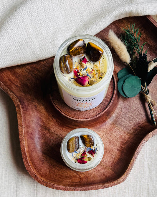 Bougie d’Intention Vitalité – Œil de Tigre – vue de près