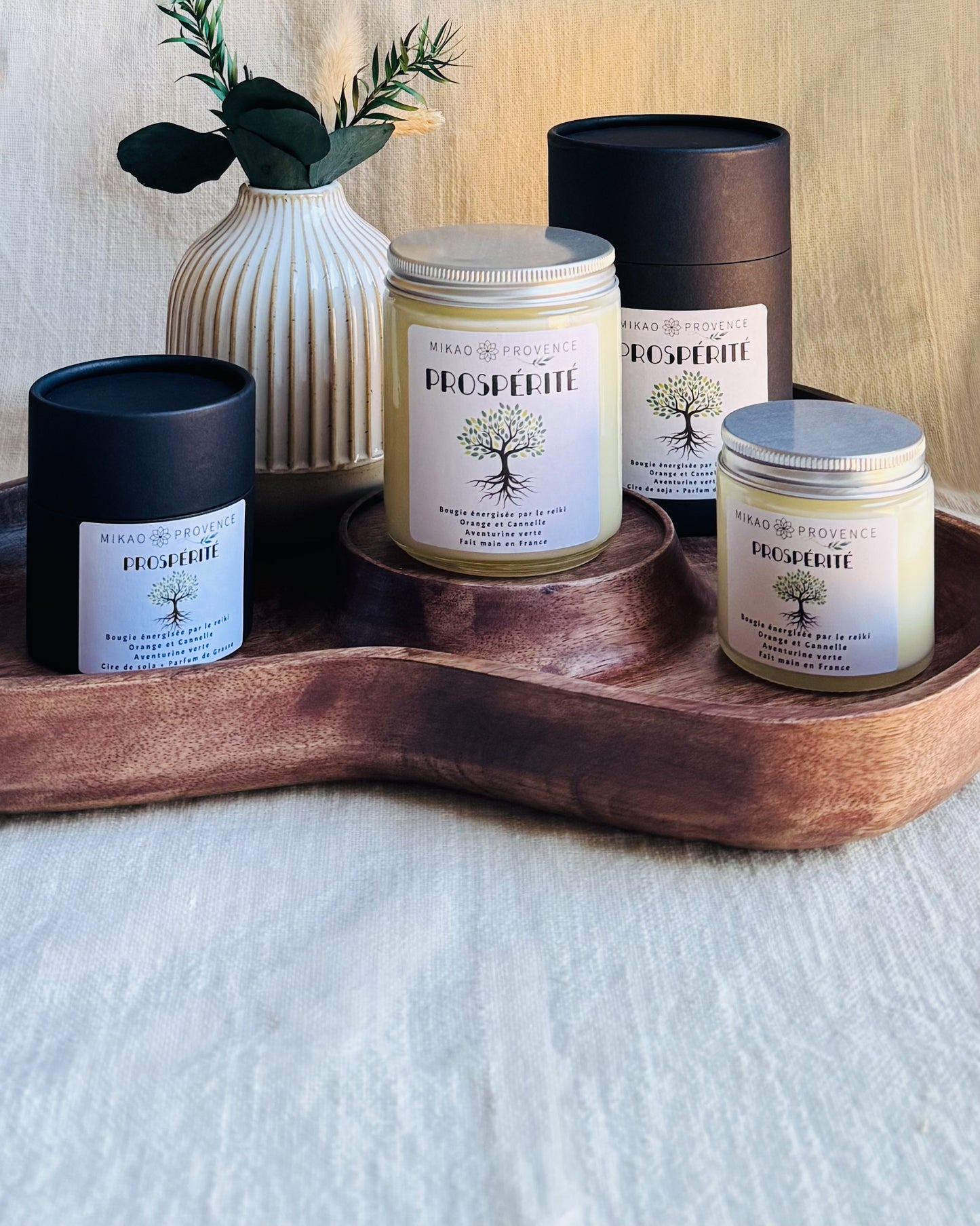 Bougie d’Intention Prospérité – Aventurine Verte - présentation avec boite