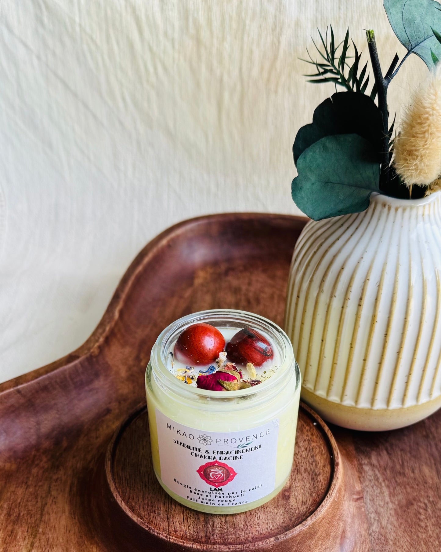 Bougie Chakra Racine - Stabilité et Enracinement -Jaspe Rouge