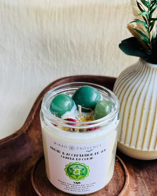 Bougie Chakra du Coeur - Amour et Acceptation de soi - Aventurine verte