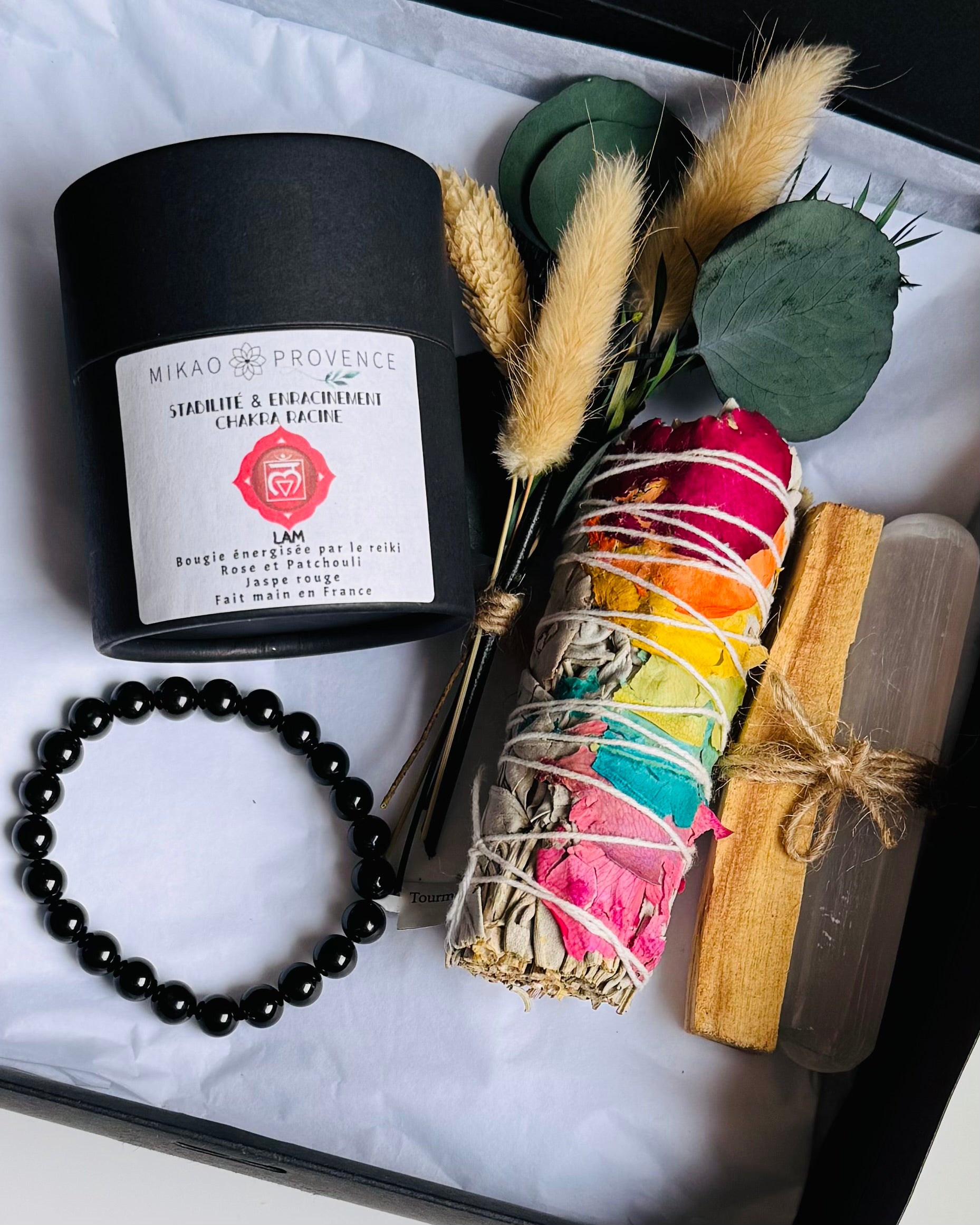 Coffret Stabilité et enracinement - Bougie d’intention et pierres naturelles