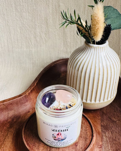 Bougie d’Intention Sérénité – Améthyste & Quartz Rose - 90g