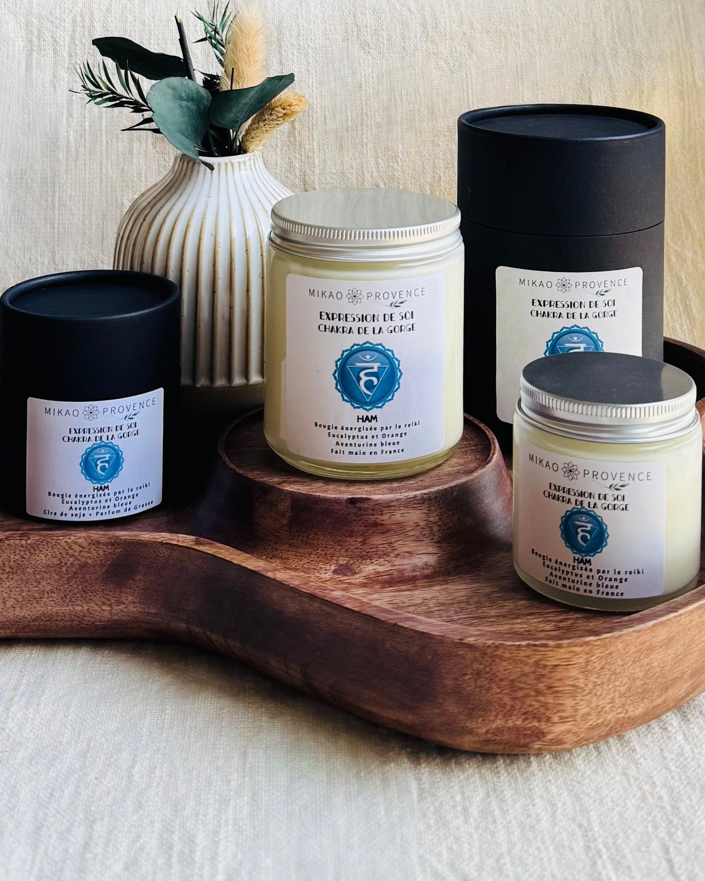 Bougie Chakra de la Gorge - Expression de soi - Aventurine bleue 