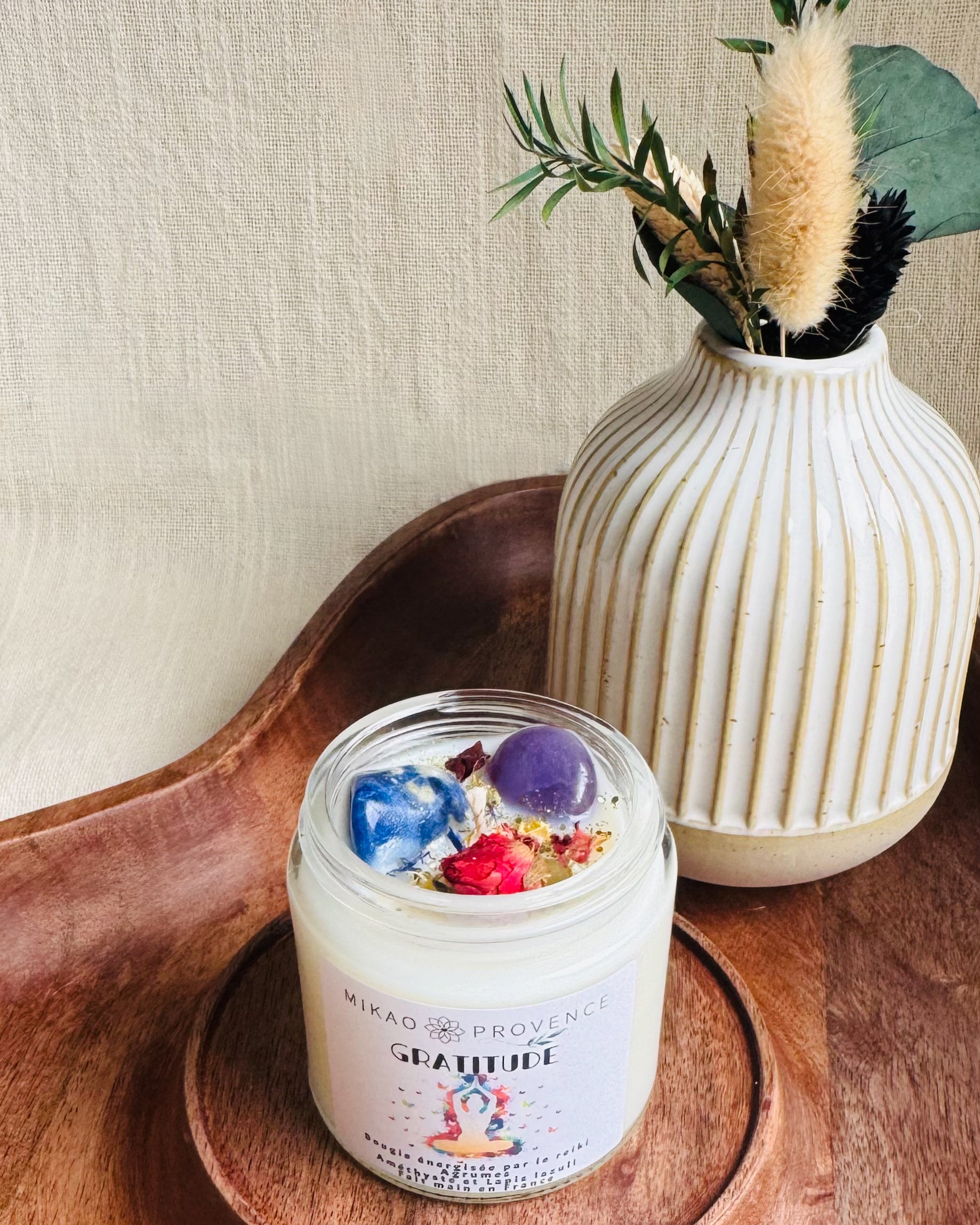 Bougie d’Intention Gratitude – Améthyste & Lapis-Lazuli - 90g