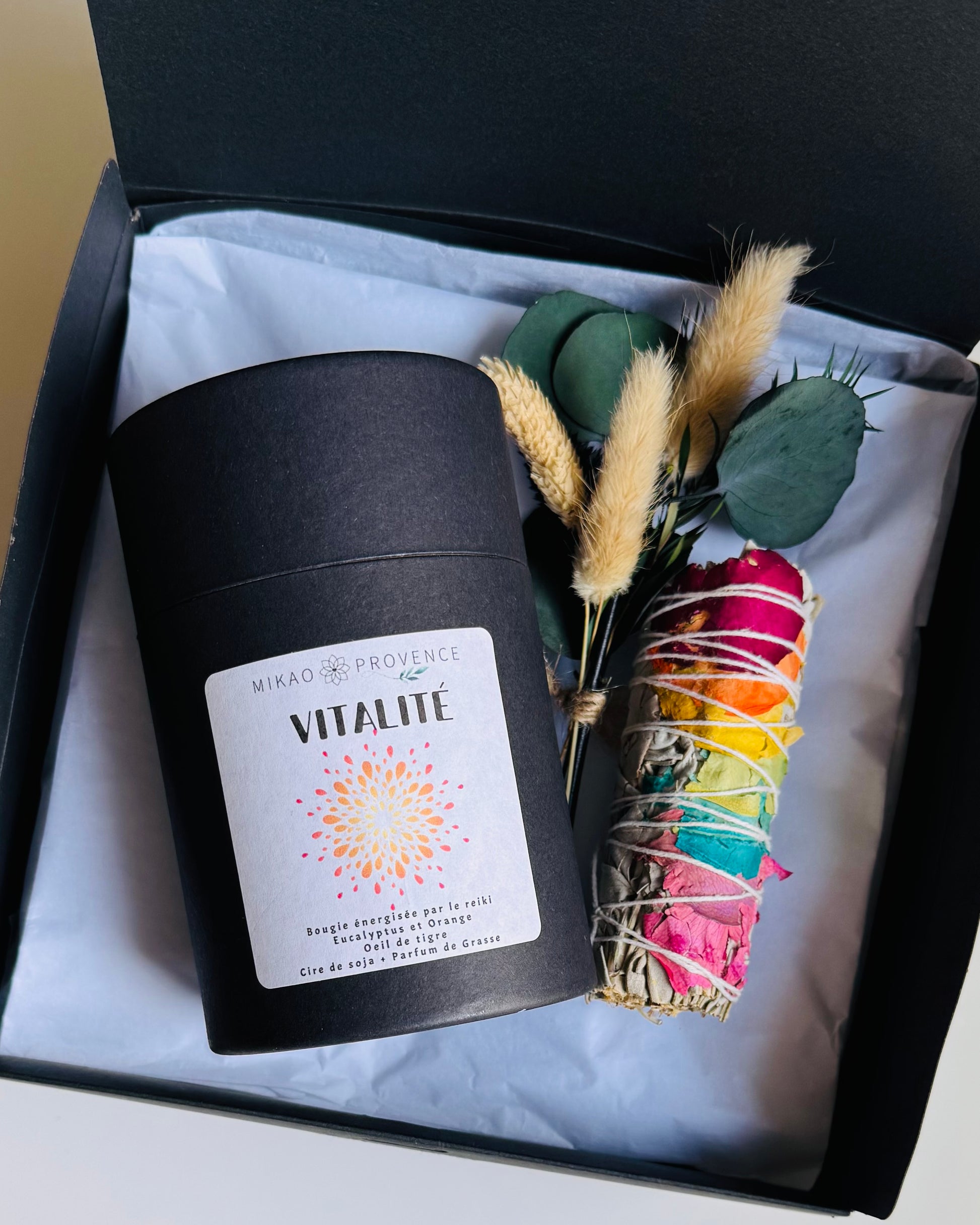 Coffret Bougie VITALITÉ - Bougie d’intention et pierres naturelles