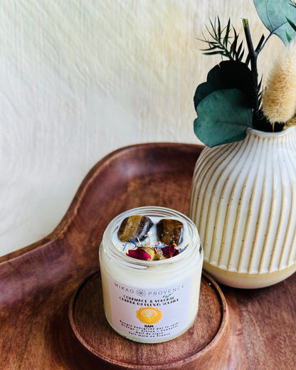 Bougie Chakra du plexus solaire - Confiance et Volonté - œil de tigre