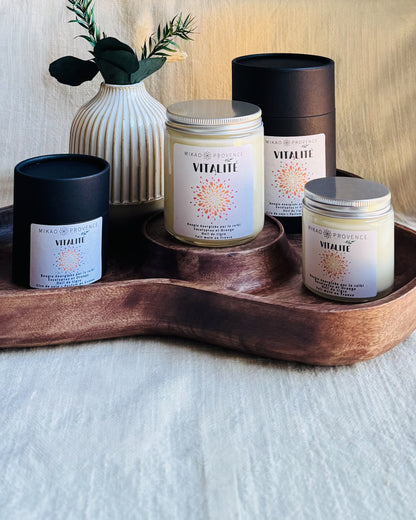 Bougie d’Intention Vitalité - Œil de Tigre - présentation avec boite 