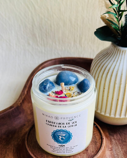 Bougie Chakra de la Gorge - Expression de soi - Aventurine bleue 