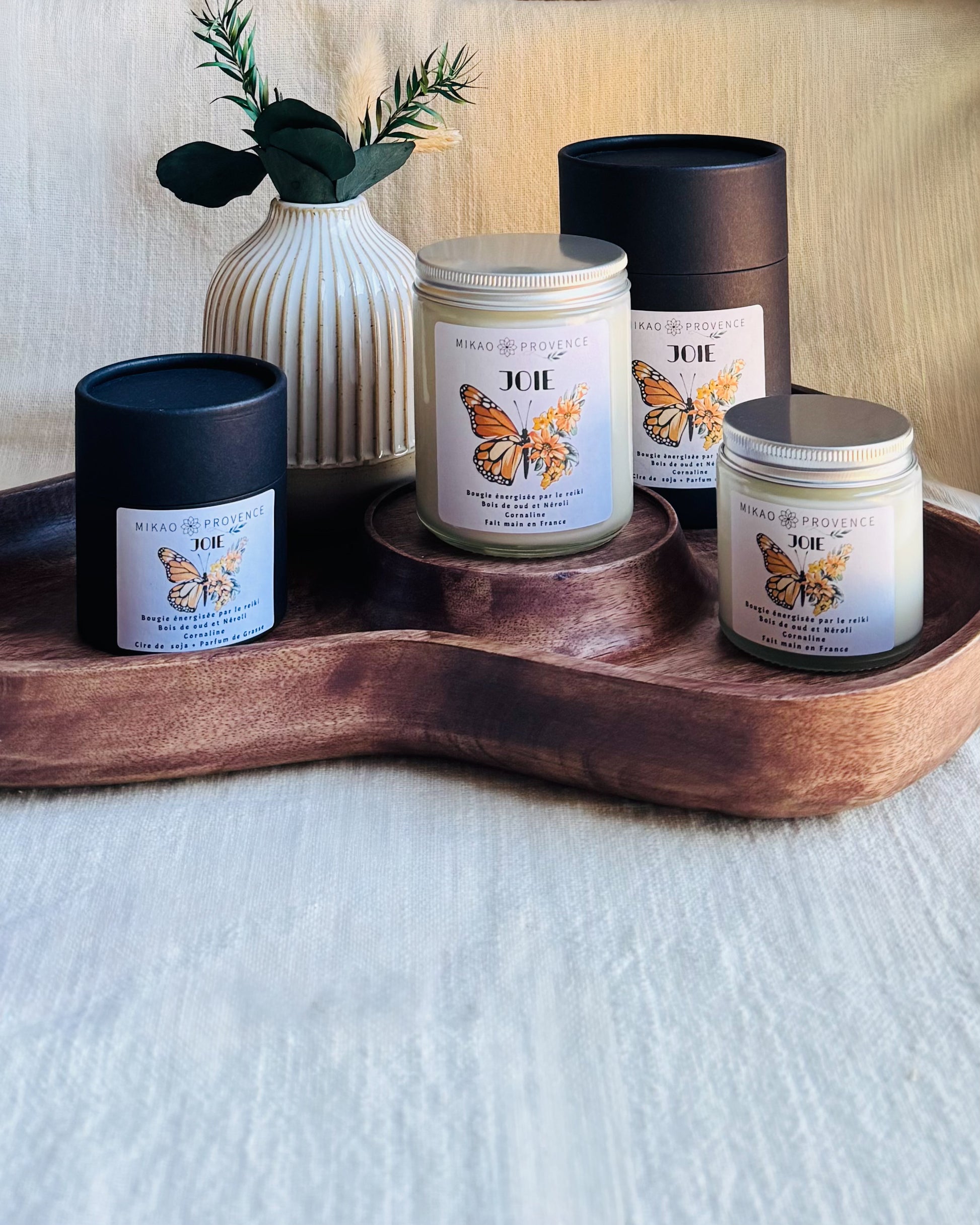 Bougie d’Intention Joie – Cornaline - présentation avec boite 