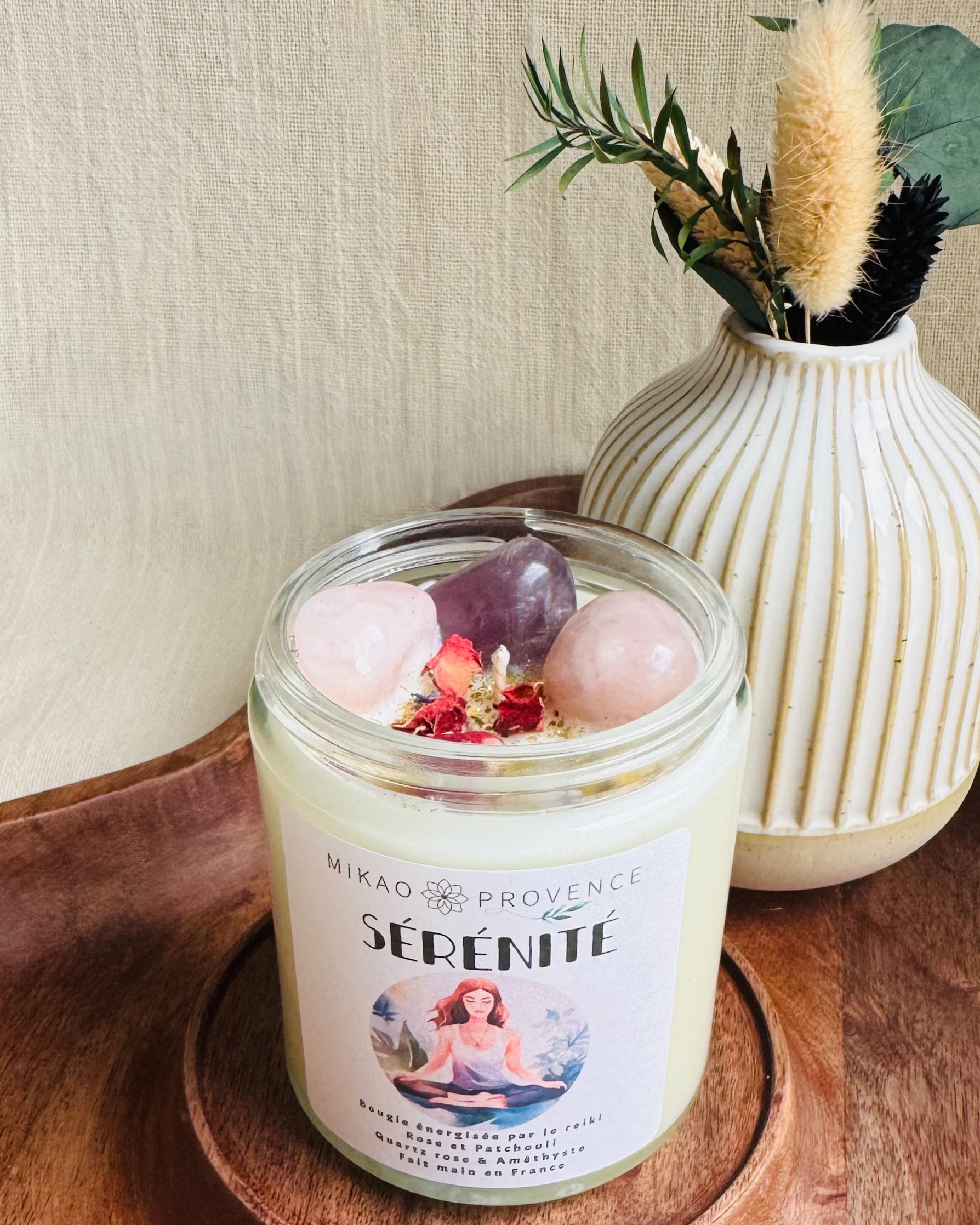 Bougie d’Intention Sérénité – Améthyste & Quartz Rose - 200g