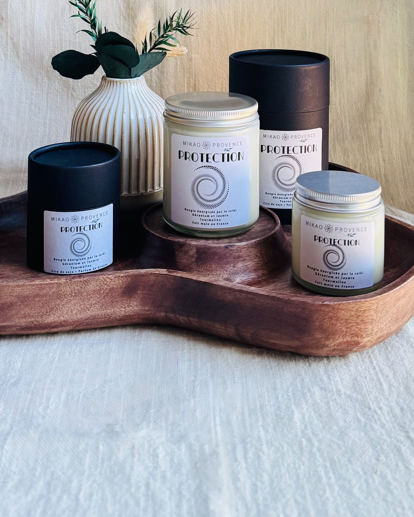 Bougie d’Intention Protection – Tourmaline Noire - présentation avec boite 