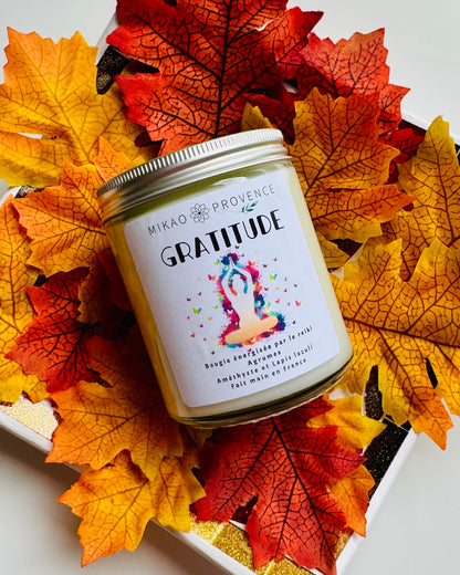 Bougie d’Intention Gratitude – Améthyste & Lapis-Lazuli - 200g - ambiance automne