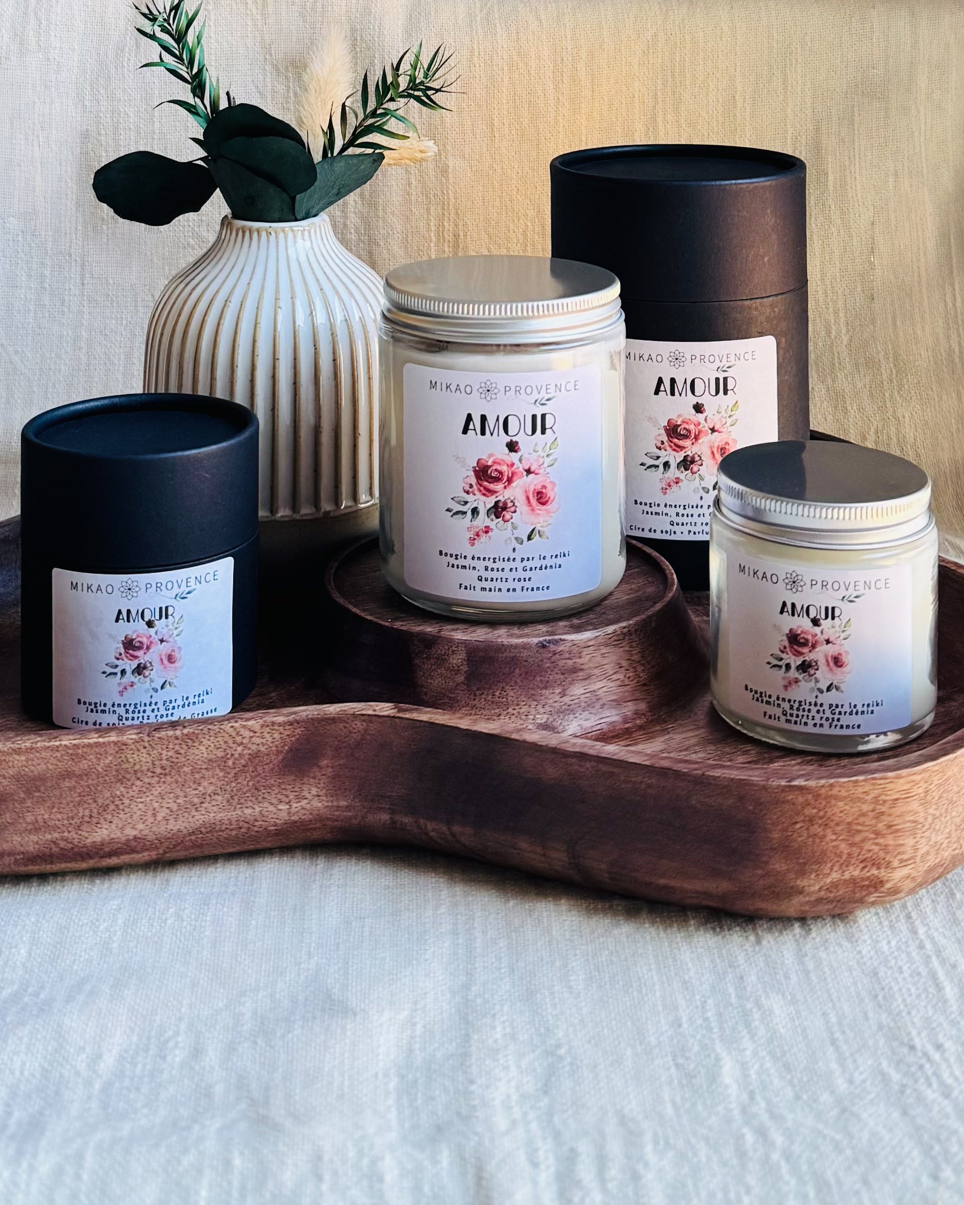 Bougie d’Intention Amour – Quartz Rose - présentation avec boite 