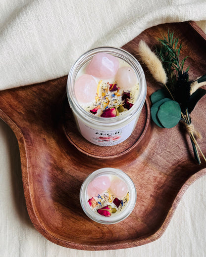 Bougie d’Intention Amour – Quartz Rose - vue de près