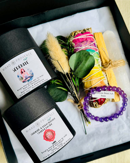 Coffret Paix intérieure -  Bougies d’intention et pierres naturelles
