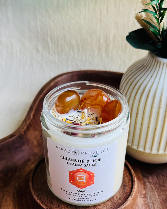 Bougie Chakra Sacré - Créativité et Joie - Cornaline 